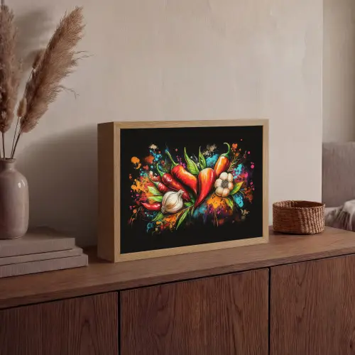 Groente - Peper - Knoflook - Graffiti - Verf - Kleurrijk Light Box met batterij (Wandlamp) middel -sfeer2