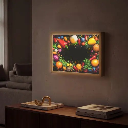 Groente - Graffiti - Kleurrijk - Koken - Abstract Light Box met batterij (Wandlamp) middel -sfeer1