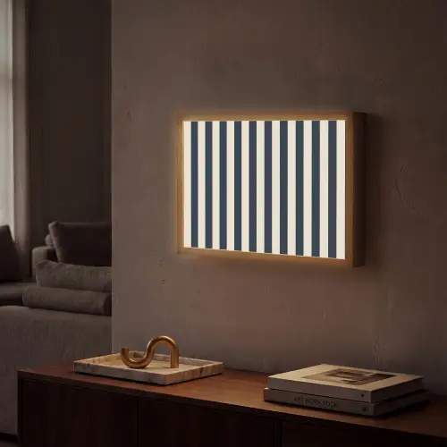 Verticale strepen - Blauw - Crème Light Box met batterij (Wandlamp) middel 907 -sfeer1