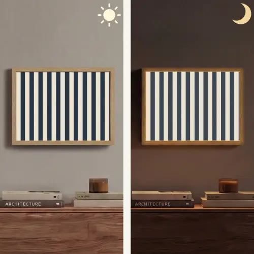 Verticale strepen - Blauw - Crème Light Box met batterij (Wandlamp) middel 907 -sfeer3