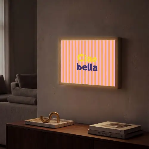 Verticaal - Strepen - Oranje - Ciao bella Light Box met batterij (Wandlamp) middel -sfeer1