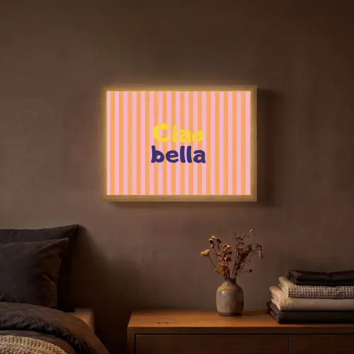 Verticaal - Strepen - Oranje - Ciao bella Light Box met batterij (Wandlamp) middel -sfeer4