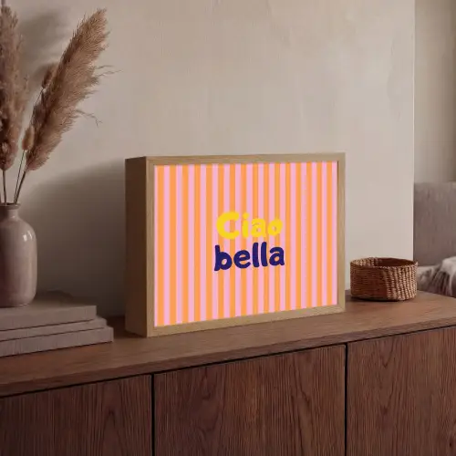 Verticaal - Strepen - Oranje - Ciao bella Light Box met batterij (Wandlamp) middel -sfeer2
