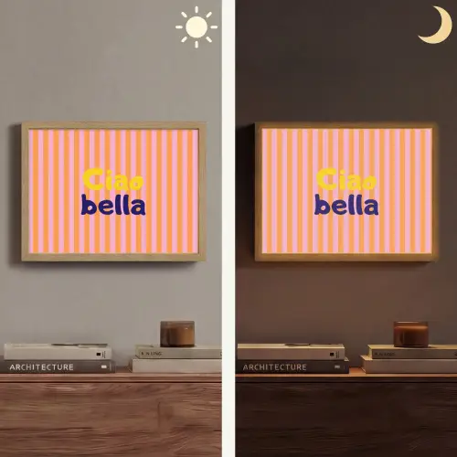 Verticaal - Strepen - Oranje - Ciao bella Light Box met batterij (Wandlamp) middel -sfeer3