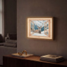 Doorkijk - Hert - Landschap - Winter - Natuur - Dieren - Bergen Light Box met batterij (Wandlamp) middel -sfeer1