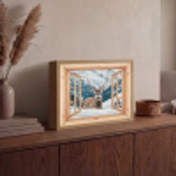 Doorkijk - Hert - Landschap - Winter - Natuur - Dieren - Bergen Light Box met batterij (Wandlamp) middel -sfeer2