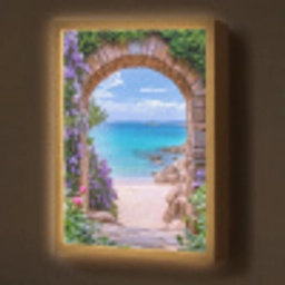 Doorkijk - Poort - Zee - Strand - Rotsen Light Box met batterij (Wandlamp) middel -z3d_website
