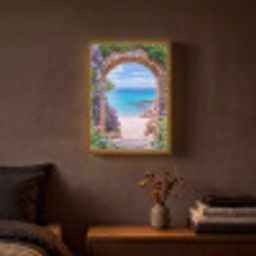 Doorkijk - Poort - Zee - Strand - Rotsen Light Box met batterij (Wandlamp) middel -sfeer4
