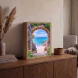 Doorkijk - Poort - Zee - Strand - Rotsen Light Box met batterij (Wandlamp) middel -sfeer2