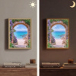 Doorkijk - Poort - Zee - Strand - Rotsen Light Box met batterij (Wandlamp) middel -sfeer3