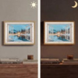 Doorkijk - Winterlandschap - Natuur - Huis - Bergen Light Box met batterij (Wandlamp) middel -sfeer3