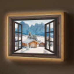 Doorkijk - Winter - Landschap - Huisje - Bergen Light Box met batterij (Wandlamp) middel -z3d_website