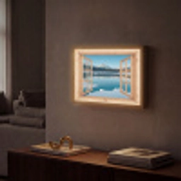 Doorkijk - Landschap - Winter - Meer - Bergen - Uitzicht Light Box met batterij (Wandlamp) middel -sfeer1