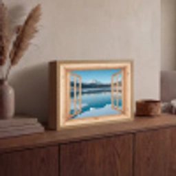 Doorkijk - Landschap - Winter - Meer - Bergen - Uitzicht Light Box met batterij (Wandlamp) middel -sfeer2