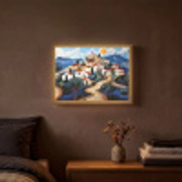 Dorp - Heuvelachtig - Zon - Mozaïek Light Box met batterij (Wandlamp) middel -sfeer4