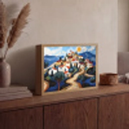 Dorp - Heuvelachtig - Zon - Mozaïek Light Box met batterij (Wandlamp) middel -sfeer2