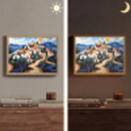 Dorp - Heuvelachtig - Zon - Mozaïek Light Box met batterij (Wandlamp) middel -sfeer3