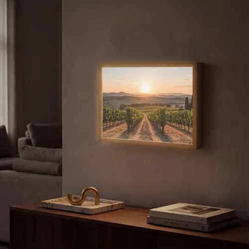 Wijngaard - Zonsondergang - Landschap Light Box met batterij (Wandlamp) middel -sfeer1