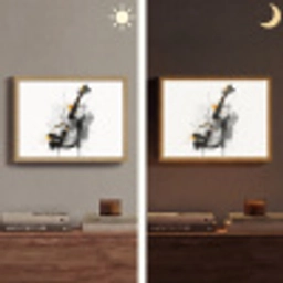 Viool - Oranje - Zwart - Penseelstreken Light Box met batterij (Wandlamp) middel -sfeer3