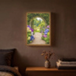 Doorkijk - Poort - Hortensia - Bloementuin Light Box met batterij (Wandlamp) middel -sfeer4