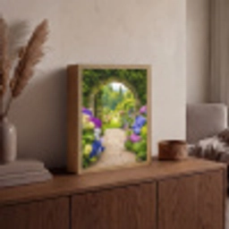 Doorkijk - Poort - Hortensia - Bloementuin Light Box met batterij (Wandlamp) middel -sfeer2