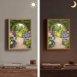 Doorkijk - Poort - Hortensia - Bloementuin Light Box met batterij (Wandlamp) middel -sfeer3