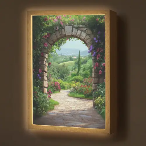 Doorkijk - Landschap - Bloemen - Pad - Uitzicht Light Box met batterij (Wandlamp) middel -z3d_website