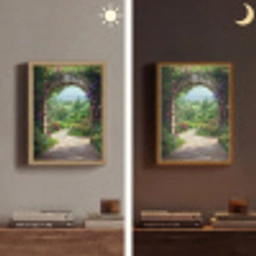 Doorkijk - Landschap - Bloemen - Pad - Uitzicht Light Box met batterij (Wandlamp) middel -sfeer3
