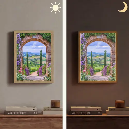 Doorkijk - Toscane - Landschap - Poort Light Box met batterij (Wandlamp) middel -sfeer3