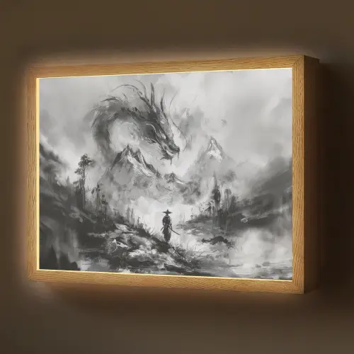 Krijger - Draak - Grijs Light Box met batterij (Wandlamp) middel -z3d_website