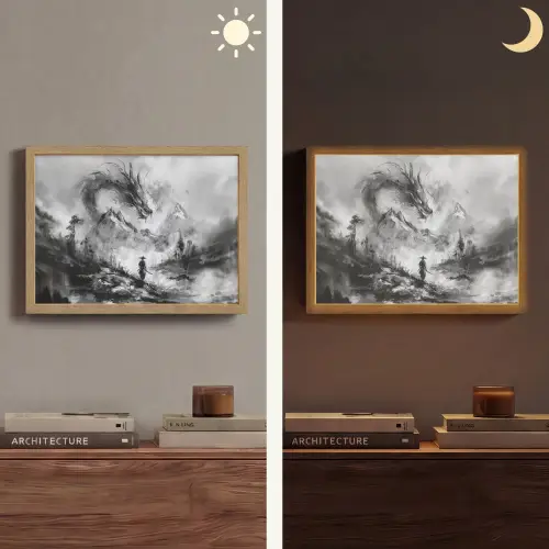 Krijger - Draak - Grijs Light Box met batterij (Wandlamp) middel -sfeer3