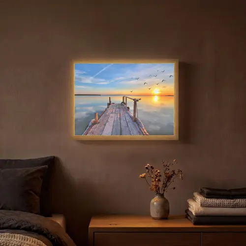 Water - Steiger - Vogels - Zonsondergang - Horizon Light Box met batterij (Wandlamp) middel -sfeer4