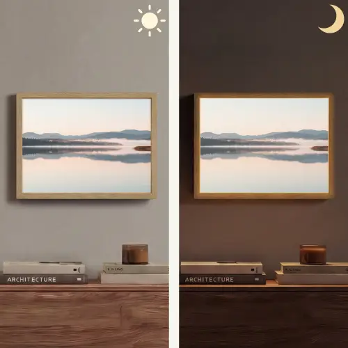Water - Bomen - Mistlaag Light Box met batterij (Wandlamp) middel -sfeer3