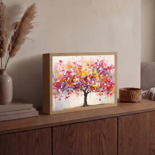 Aquarel - Boom - Kunst - Abstract Light Box met batterij (Wandlamp) middel -sfeer2