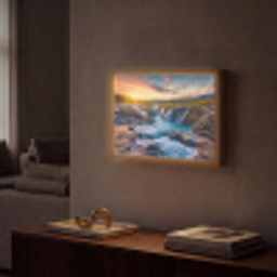 Waterval - Planten - Mos - Landschap - Zonsondergang - Rots Light Box met batterij (Wandlamp) middel -sfeer1