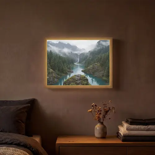 Waterval - Bomen - Bergen Light Box met batterij (Wandlamp) middel -sfeer4