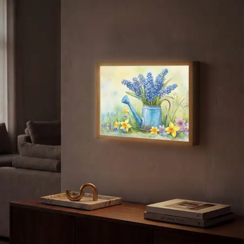 Gieter - Lavendel - Bloesems Light Box met batterij (Wandlamp) middel -sfeer1