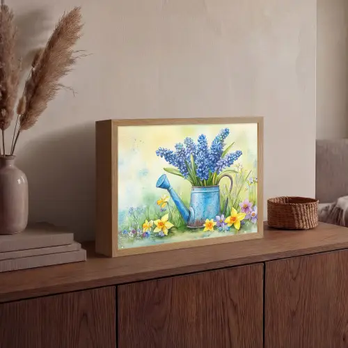 Gieter - Lavendel - Bloesems Light Box met batterij (Wandlamp) middel -sfeer2