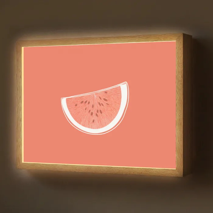 Watermeloen - Lijnen - Koraalrood Light Box met batterij (Wandlamp) middel -z3d_website