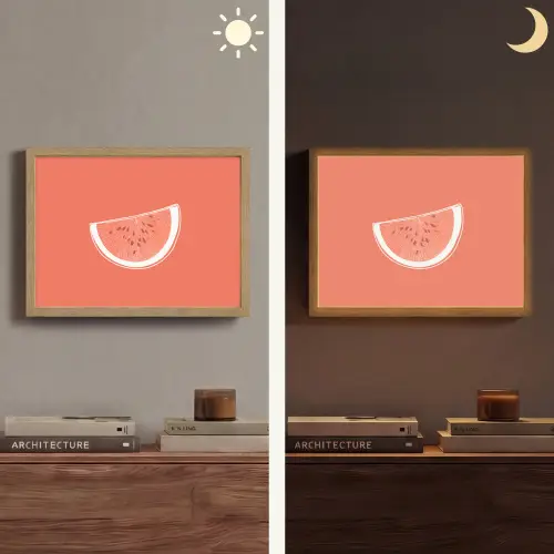 Watermeloen - Lijnen - Koraalrood Light Box met batterij (Wandlamp) middel -sfeer3