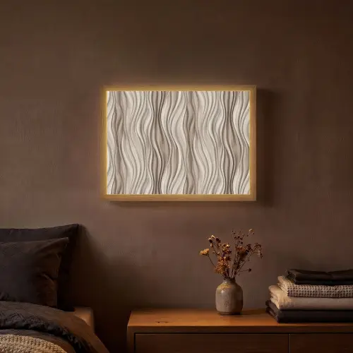 Golven - 3D - Crème Light Box met batterij (Wandlamp) middel 907 -sfeer4