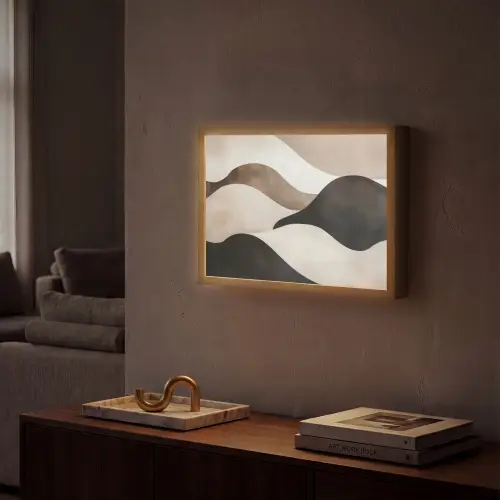 Golven - Abstract - Beige Light Box met batterij (Wandlamp) middel -sfeer1