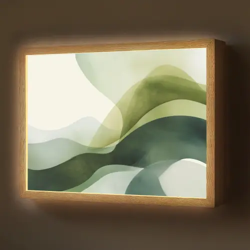 Golven - Abstract - Lichtgroen - Sierlijk Light Box met batterij (Wandlamp) middel -z3d_website