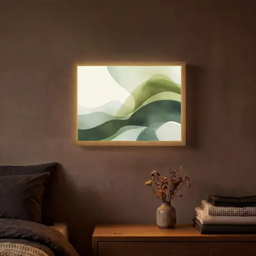 Golven - Abstract - Lichtgroen - Sierlijk Light Box met batterij (Wandlamp) middel -sfeer4