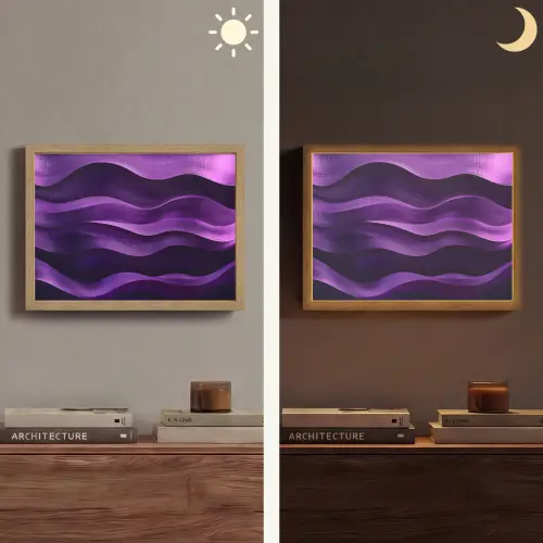 Golven - Abstract - Paars Light Box met batterij (Wandlamp) middel -sfeer3