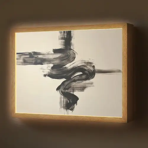 Golven - Penseelstreken - Beige - Minimalistisch Light Box met batterij (Wandlamp) middel -z3d_website