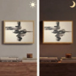 Golven - Penseelstreken - Beige - Minimalistisch Light Box met batterij (Wandlamp) middel -sfeer3