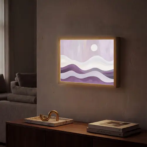 Golven - Heuvels - Abstract - Paars Light Box met batterij (Wandlamp) middel -sfeer1