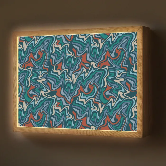 Golven - Retro - Blauw - Patroon Light Box met batterij (Wandlamp) middel 907 -z3d_website