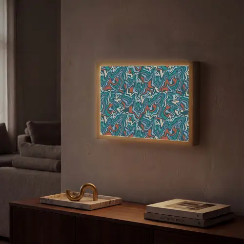 Golven - Retro - Blauw - Patroon Light Box met batterij (Wandlamp) middel 907 -sfeer1